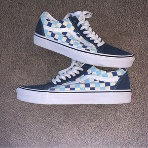 Vans Old Skool Checkerboard Blue Topaz Lace Up Sneaker men’s Sz 10.5 women’s 12